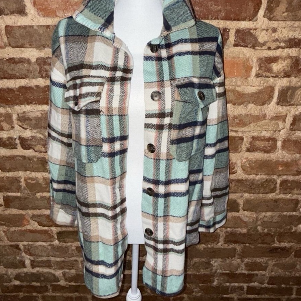 Teal & Brown Plaid Flannel Button-Up Jacket